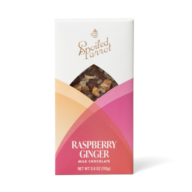 Spoiled Parrot Bar, Milk Chocolate Raspberry Ginger - 110 Grams